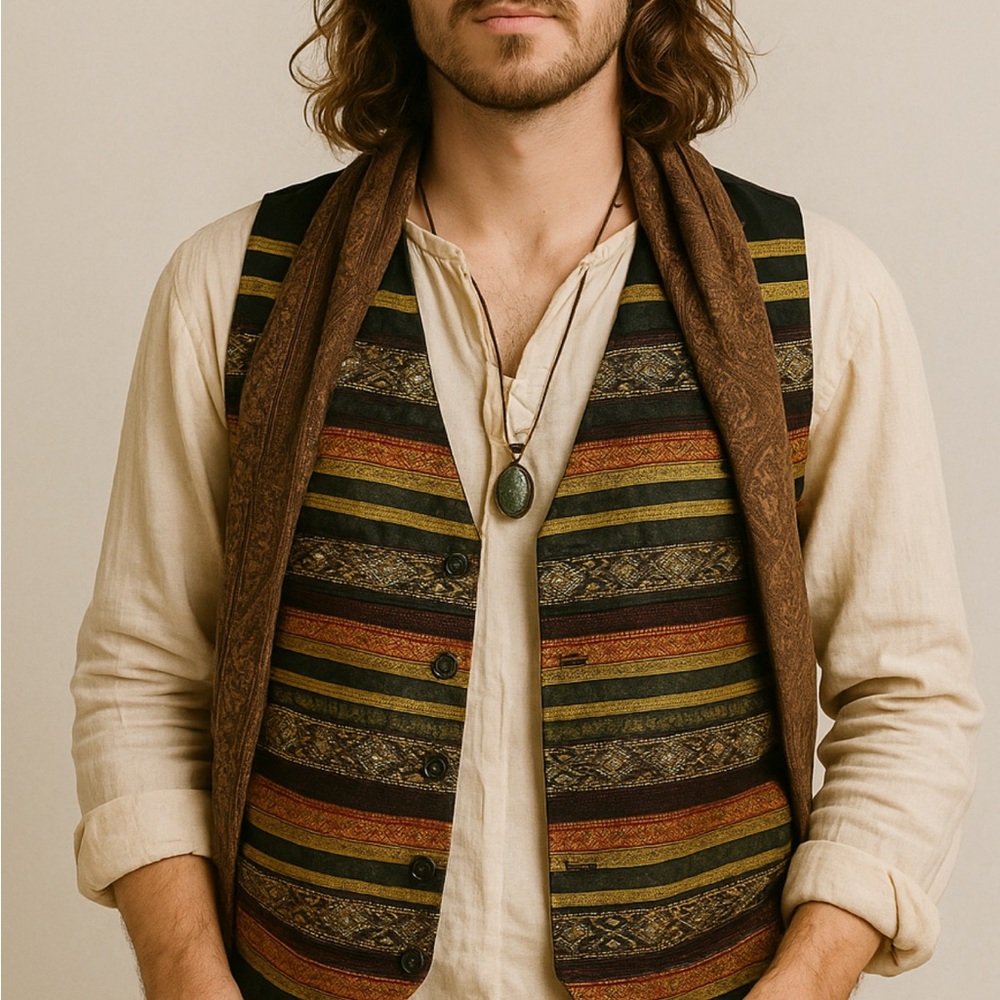 Adrian Jordan Vintage Metallic Brocade Vest – Boho/Statement Waistcoat - Picture 2 of 7